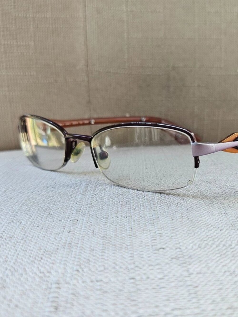 Morel France Women Eyeglasses Frame Brown/Orange/Lilac Tone Half Rim Glasses